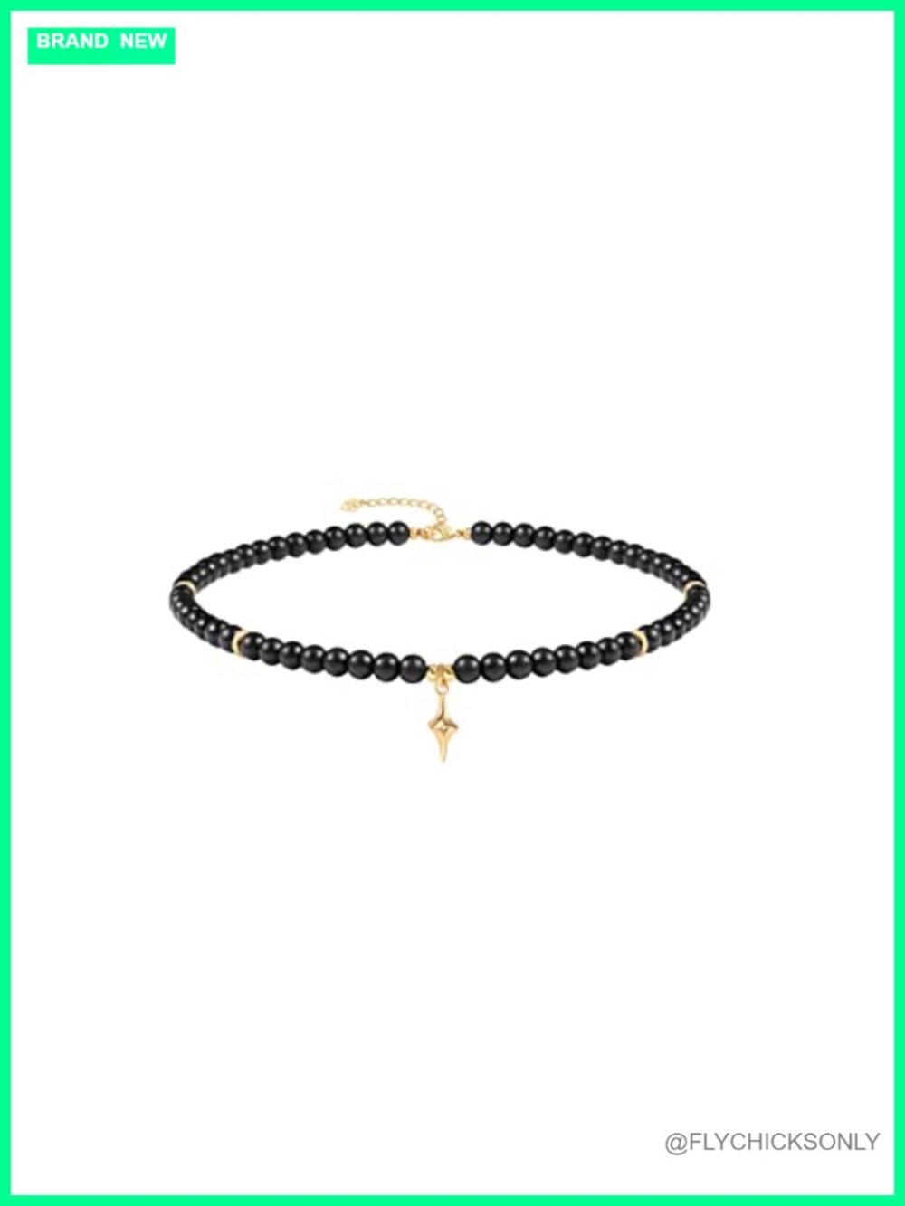 Gold Plated Beaded Choker Necklace with 6mm Onyx and Star Charm